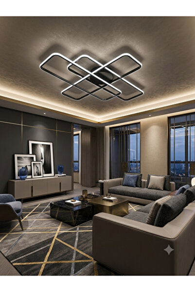 Zeya Lighting Yüksek Aydınlatmalı Dikdörtgen  Siyah Şık Tavan Plafonyer Led a...
