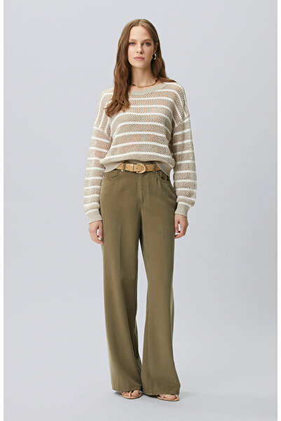 Network Wide Leg Haki Tencel Karışımlı Casual Pantolon