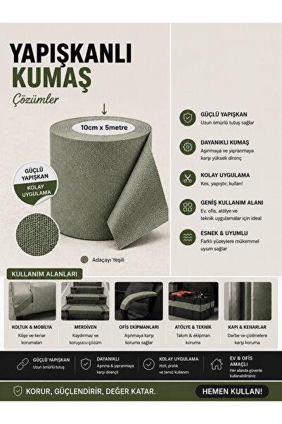 Aybas 5 cm x 5 Metre Adaçayı Yeşili Yapışkanlı Kumaş Bant – Kendinden Yapışka...
