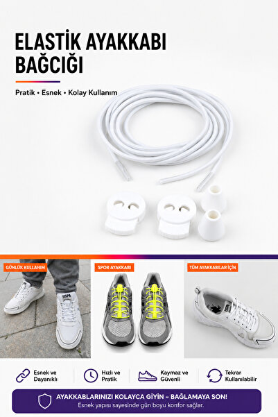 AiryFooT Akıllı Bağcık, Pratik Lastikli Ayakkabı Bağcığı 100 Cm ( Beyaz )