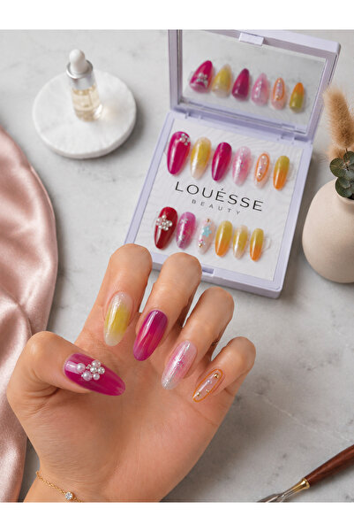 Louesse Beauty Louésse Candy Splash Takma Tırnak 12’li – Renk Geçişli Taşlı N...