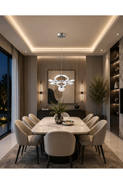 GUSTO LİGHTİNG EFRUZ LED KROM SARKIT AVİZE,3 RENK YANABİLEN MODERN AVİZE,SALO...