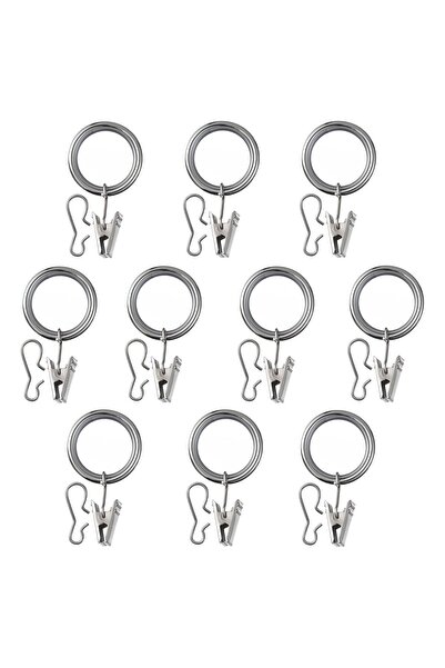 IKEA Umerașe pentru perdele Ikea de 25 mm - Set de 10 inele de culoare argintie