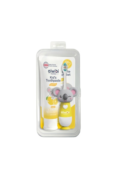 Aiwibi طقم فرشاة أسنان ومعجون أسنان للأطفال (كوالا) بنكهة الليمون