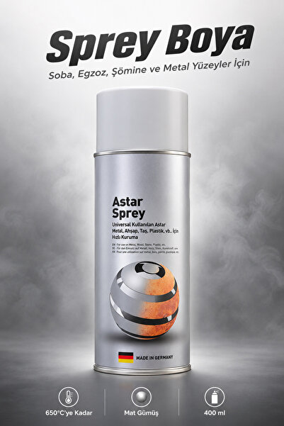 NZB Isıya Dayanıklı Astar Sprey Boya 650°C 400 ml Mat Gümüş Soba Egzoz Şömine...