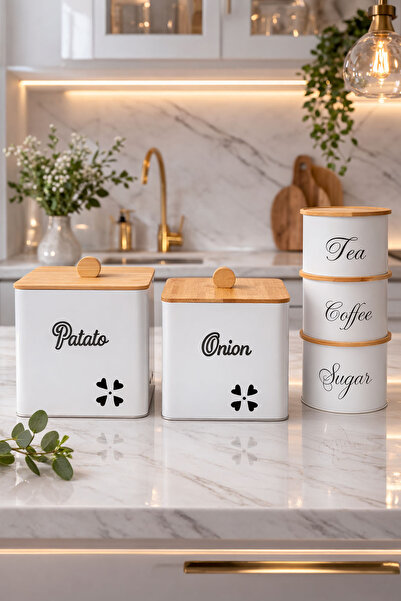 decorev Bambu Kapaklı Metal Patates ve Soğan Saklama Kovası Kare & Çay Kahve ...