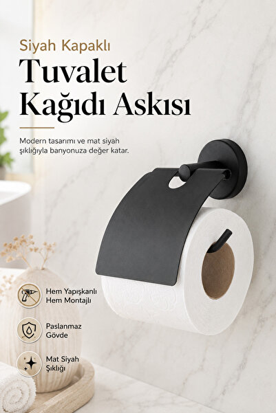 Alper Banyo Οβάλ θήκη για ρολό τουαλέτας με μαύρο κάλυμμα Lotus |   Θήκη χαρτ...