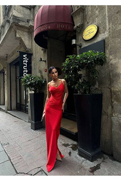 Miss Beyoğlu Ženska haljina od likre sa dugim rukavima, detaljnim lančićem na...