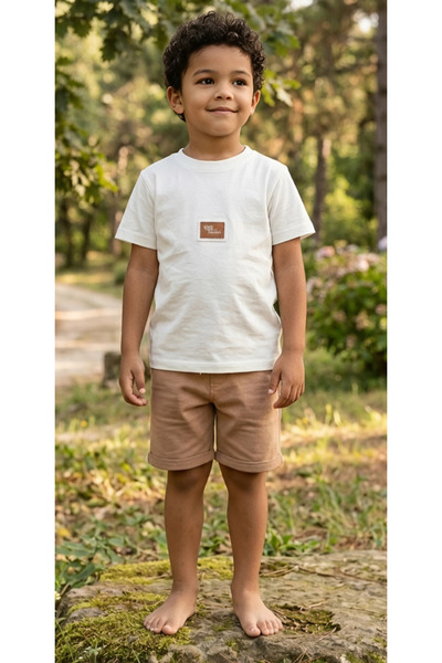 dolcemix kids Boy's Logo Appliqué Detail Combed Cotton Shorts Set