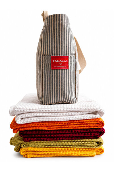 Faralya Life Çıtçıtlı Çift Saplı Kısa ve Uzun Sap Siyah Çizgili %70 Pamuk %30 Polyester Çift Cepli 50*42 Ölçüde Omuz Çantası Çok Amaçlı Kadın Çanta Plaj Çantası