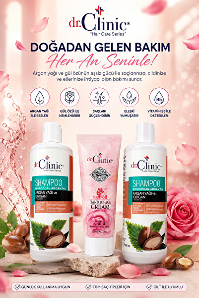 Dr. Clinic شامبو نبات القراص وزيت الأرغان 400 مل × 2 + كريم الورد لليدين