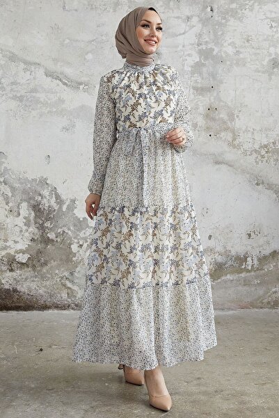 InStyle Rochie din șifon cu curea florală Nessa - Albastru