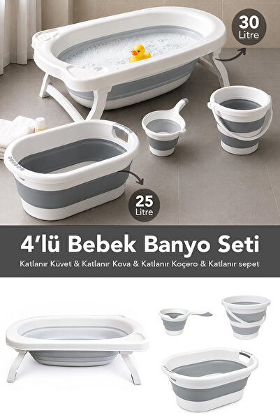 Meleni Baby 4'lü Bebek Banyo Seti - Katlanabilir Kaymaz Taban Küvet Sepet Su ...