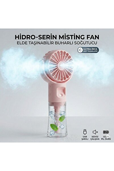 Mmctech El Tipi Sulu Buharlı Fan Şarjlı Vantilatör Mini Masaüstü El Fan Taşın...