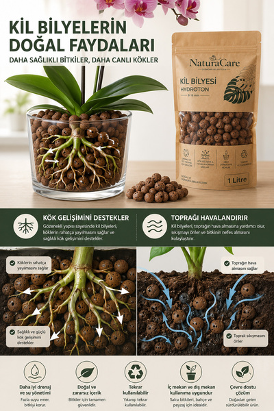 Natura Care Kil Bilyesi 1 Litre Hydroton LECA Orkide ve Drenaj Taşı 8-16 mm