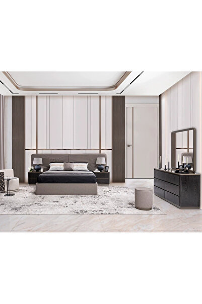 Midas Furniture طقم غرفة نوم خشبي بحجم كينغ بني داكن