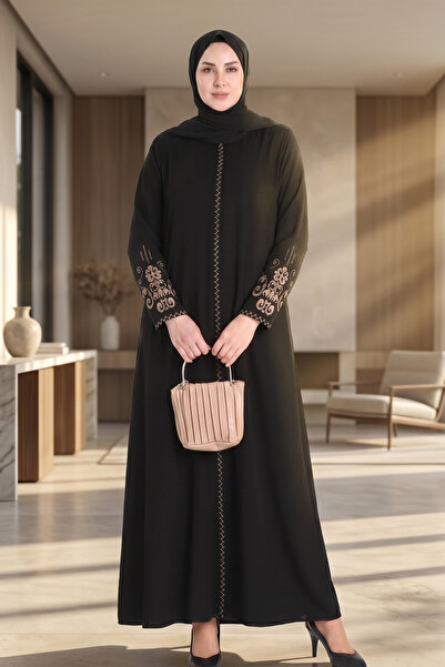 ISTANBUL STYLES Μεγάλου μεγέθους Κεντητό φερμουάρ Ferace Crepe Fabric Ferace