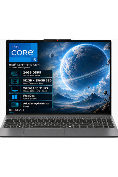 LENOVO IP3 83K100Q0TR-07 i5-13420H 24GB DDR5 512GB+256GB SSD WUXGA 15.3" IPS ...