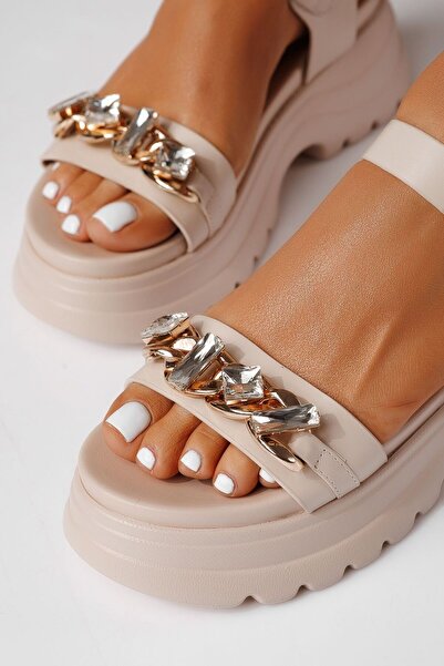 Zaira Sandale cu platforma dama bej din piele ecologica Celia #25210 - 39