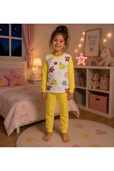 Pajama Shop Devojčin komplet od 100% pamuk delova tkanine, bele emoji figure,...