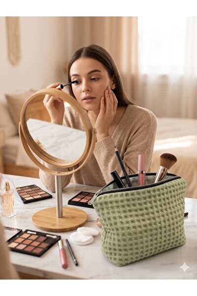 ozlıkaa Zippered Waffle Makeup Removal Bag + Set of 2 Washable 100% Cotton Pads