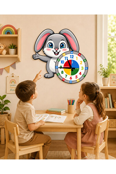 karbonsoft Sevimli Bunny Tavşan Montessori Çocuk Odası Eğitici Ahşap Duvar Sa...