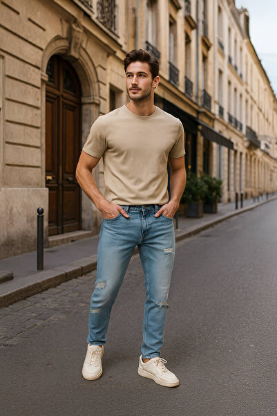 Bluewhite Pantaloni de jeans pentru bărbați cu detalii rupte