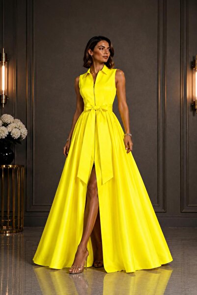 SERAVENZA COUTURE Maxi Boy Fermuar Kapamalı Seyyar Kuşaklı Şık Davet Elbisesi...