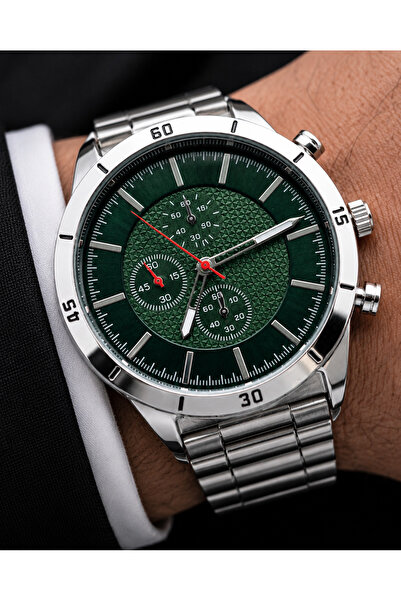 Weluxa Men's Wristwatch Silver Color Green Dial Classic & Sporty Design Gift ...