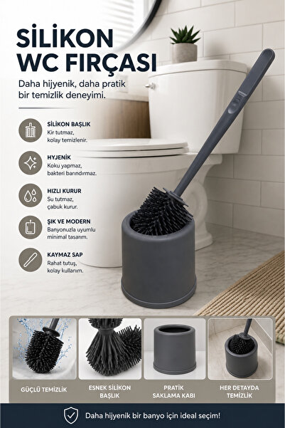 Tercih Home Perie de toaletă din silicon pentru baie Perie de toaletă neagră ...