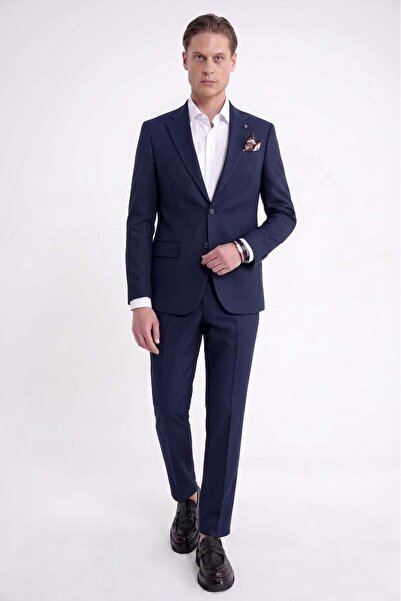 Efor Slim Fit Mono Yaka %97 Tencel Kumaş Çift Yırtmaç Esnek Lacivert Takım El...