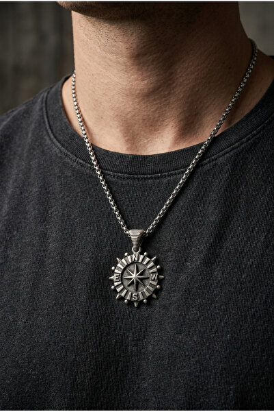 Begondio Compass Handcrafted Stainless Steel Chain Men's Necklace