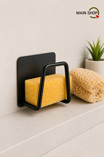 MAİN SHOP 1 buc. Suport pentru burete pentru vase, adeziv negru 3M, inoxidabi...