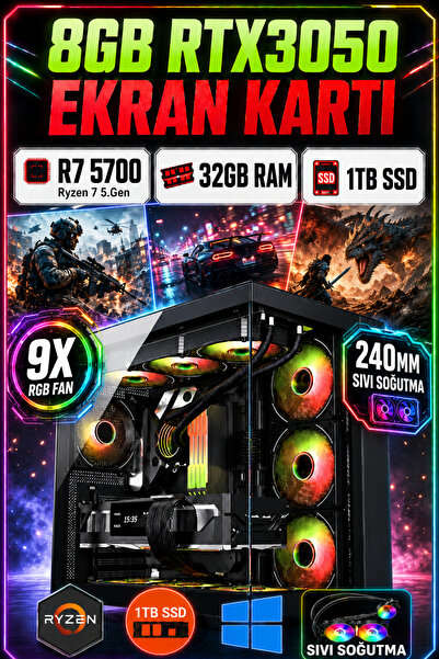 Dmc N316 (PUBG,GTA 5) Windows 11/ Ryzen 7 5700 / 32GB / 1TB SSD / 8GB RTX3050...