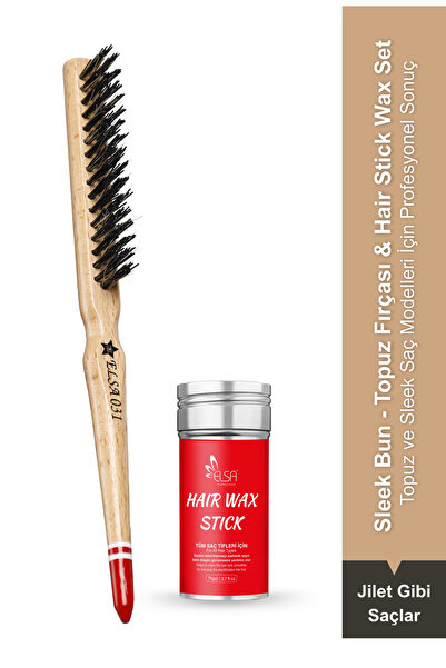 ELSA Professional Hair Wax Stick 75gr - Saç Sabitleyici ve Topuz Fırçası Slee...