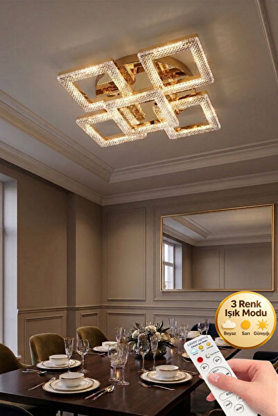 Lüxev Lighting Kare Model 5"li Gold 3 Renk Modu Ledli Modern Tavana sıfır Sal...