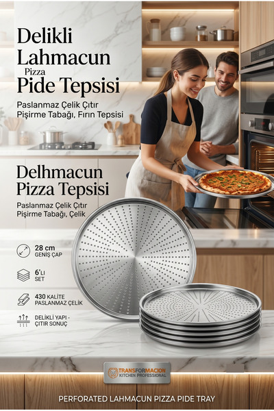 Transformacion 6 lı Paslanmaz Çelik Pizza-Lahmacun Tepsisi – Delikli Tasarım ...
