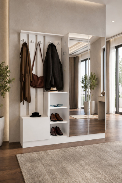 TUMBLERA Parilla White Aynalı Portmanto Vestiyer Ayakkabılık 160 cm Genişlik ...