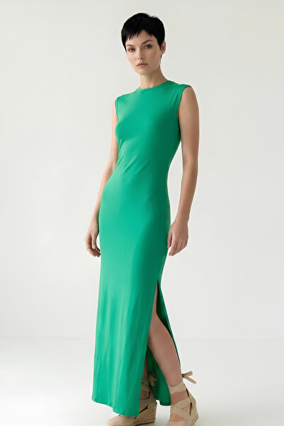 penyebizden Line Pattern Long Dress-Green