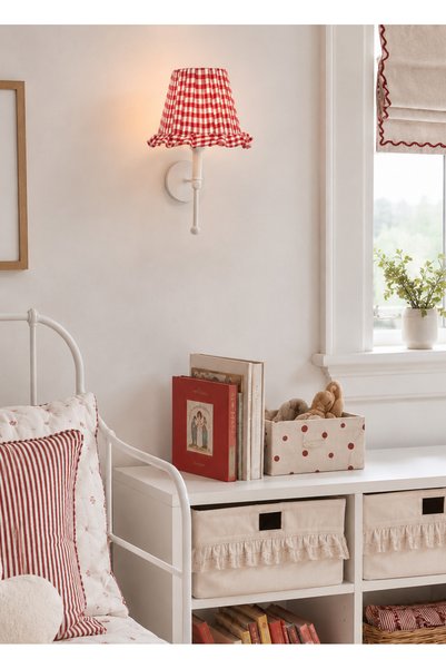 Maison Avf Red Gingham Wired Wall Lighting Sconce - Lower White