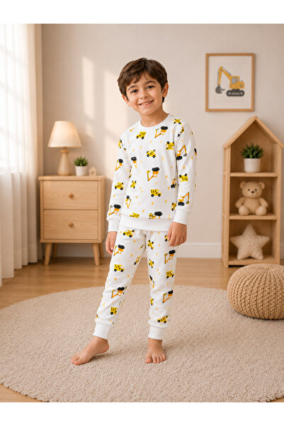 Bebelove Boy's Work Machine Patterned 100% Cotton Long Sleeve Set