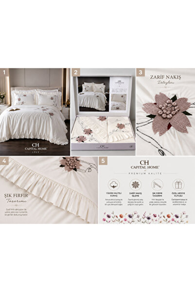 Capital Home Embroidered Ruffled Duvet Cover Set Double Size