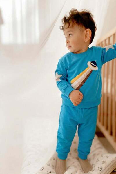 Cigit Uzay Aracı Aplikeli Pijama Takım 2-8 Yaş Mavi