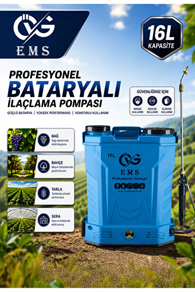 ÖVG EMS 16 Lt Şarjlı Tulumba Akülü Professional Sırt Tipi İlaçlama Pompası Ma...