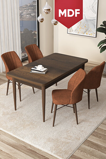 Canisa Arp Serisi 70x110 MDF Sabit Mutfak Masası Takımı Barok Desen Masa 4 Ki...