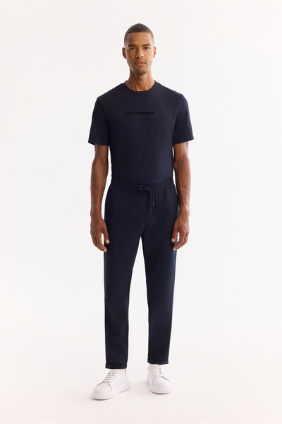 Avva Erkek Lacivert Beli Lastikli Bağcıklı Duble Paça Jogger Relaxed Fit Pant...
