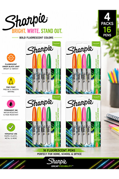 Sharpie مجموعة من 16 قلم تحديد دائم نيون متعدد الألوان
