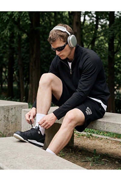 Koton Straight Fit Beli Bağcıklı Baskılı Spor Şort