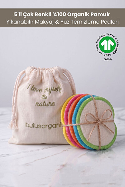 Buluş Organic 5'li Çok Renkli %100 Organik Pamuk Yıkanabilir Makyaj & Yüz Tem...