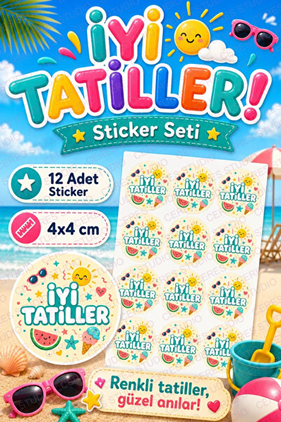 Ceres Studio İyi Tatiller Sticker Seti K9- 12 Adet Yuvarlak Etiket | Yapışkan...